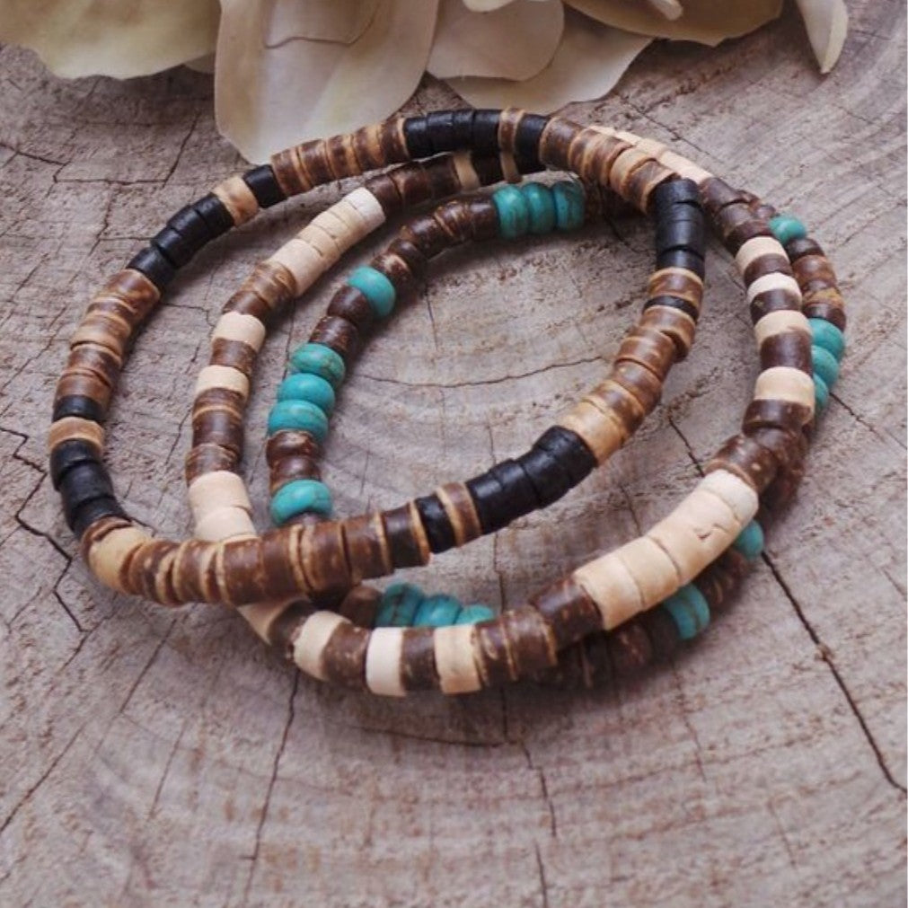 Simple Turquoise Wood Bead Bracelet